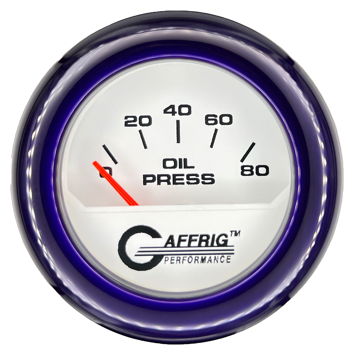 GAFFRIG 2 INCH ELECTRIC OIL PRESSURE GAUGE 0-80 WHITE / PURPLE / FAT RIM