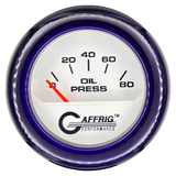 GAFFRIG 2 INCH ELECTRIC OIL PRESSURE GAUGE 0-80 WHITE / PURPLE / FAT RIM