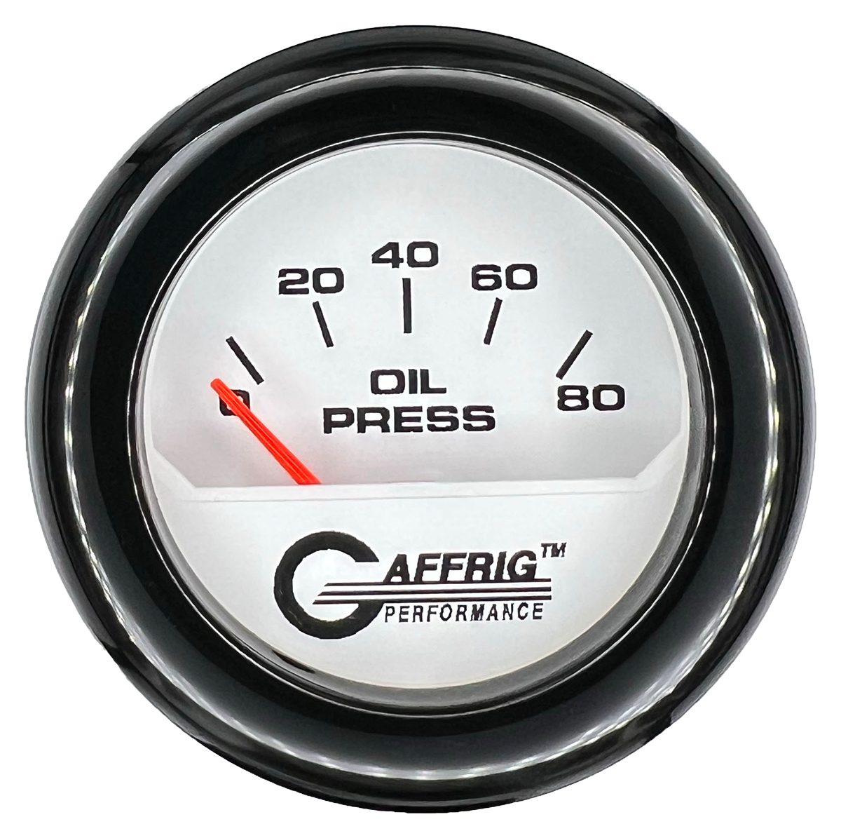 GAFFRIG 2 INCH ELECTRIC OIL PRESSURE GAUGE 0-80 WHITE / BLACK / FAT RIM