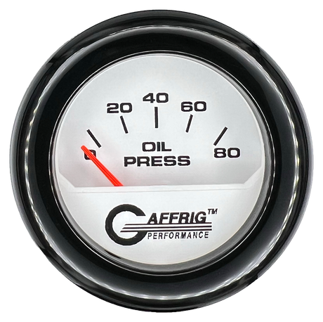 GAFFRIG 2 INCH ELECTRIC OIL PRESSURE GAUGE 0-80 WHITE / BLACK / FAT RIM