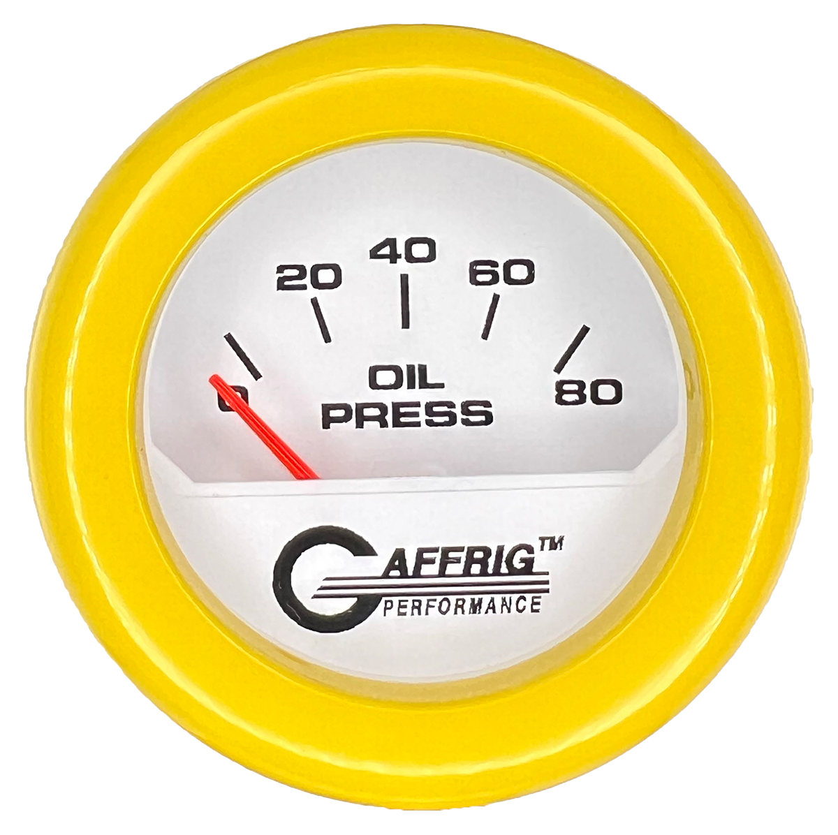 GAFFRIG 2 INCH ELECTRIC OIL PRESSURE GAUGE 0-80 WHITE / YELLOW / FAT RIM