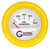 GAFFRIG 2 INCH ELECTRIC OIL PRESSURE GAUGE 0-80 WHITE / YELLOW / FAT RIM