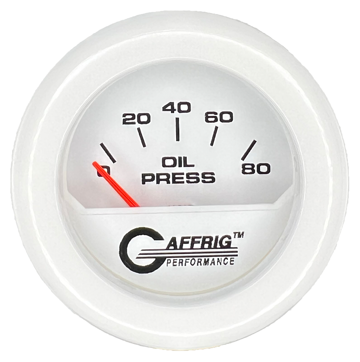 GAFFRIG 2 INCH ELECTRIC OIL PRESSURE GAUGE 0-80 WHITE / WHITE / FAT RIM