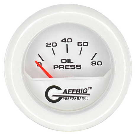 GAFFRIG 2 INCH ELECTRIC OIL PRESSURE GAUGE 0-80 WHITE / WHITE / FAT RIM