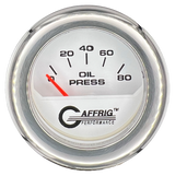 GAFFRIG 2 INCH ELECTRIC OIL PRESSURE GAUGE 0-80 WHITE / CHROME/POLISHED / FAT RIM