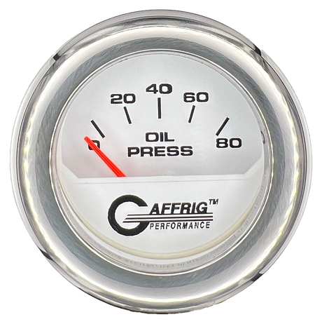 GAFFRIG 2 INCH ELECTRIC OIL PRESSURE GAUGE 0-80 WHITE / CHROME/POLISHED / FAT RIM