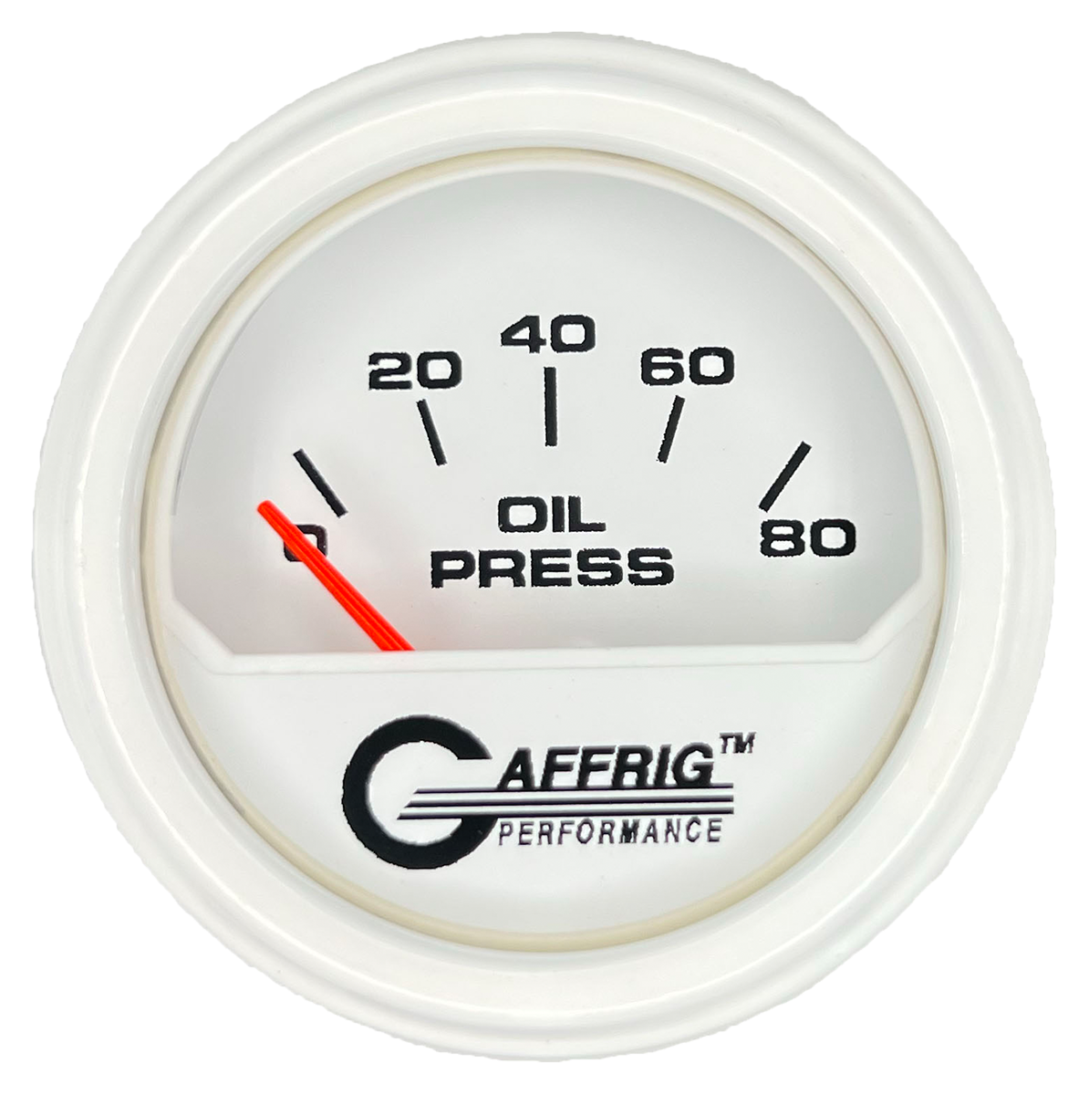 GAFFRIG 2 INCH ELECTRIC OIL PRESSURE GAUGE 0-80 WHITE / WHITE / STEP RIM