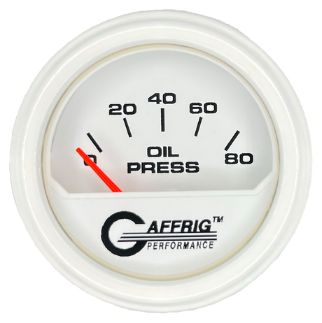 GAFFRIG 2 INCH ELECTRIC OIL PRESSURE GAUGE 0-80 WHITE / WHITE / STEP RIM