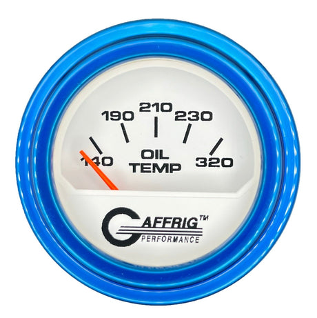 GAFFRIG 2 INCH ELECTRIC OIL TEMP GAUGE 100-320 F STEP RIM (002) / BLUE / WHITE