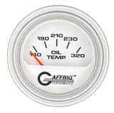 GAFFRIG 2 INCH ELECTRIC OIL TEMP GAUGE 100-320 F STEP RIM (002) / PLATINUM / WHITE