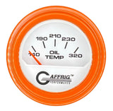 GAFFRIG 2 INCH ELECTRIC OIL TEMP GAUGE 100-320 F STEP RIM (002) / ORANGE / WHITE