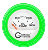 GAFFRIG 2 INCH ELECTRIC OIL TEMP GAUGE 100-320 F STEP RIM (002) / LIME GREEN / WHITE