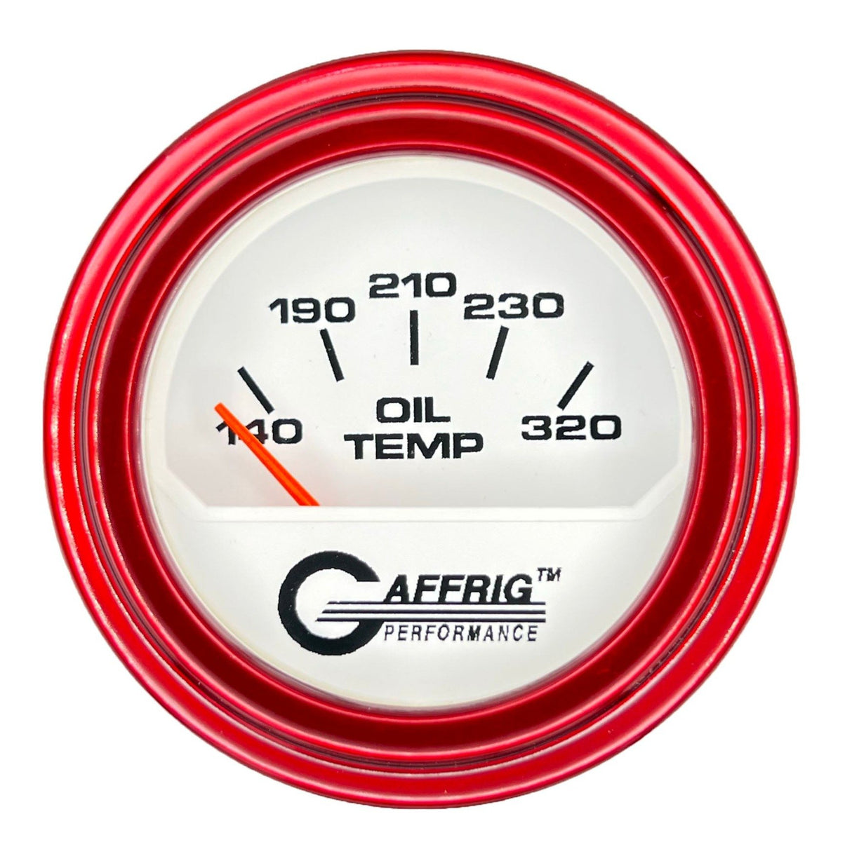 GAFFRIG 2 INCH ELECTRIC OIL TEMP GAUGE 100-320 F STEP RIM (002) / RED / WHITE