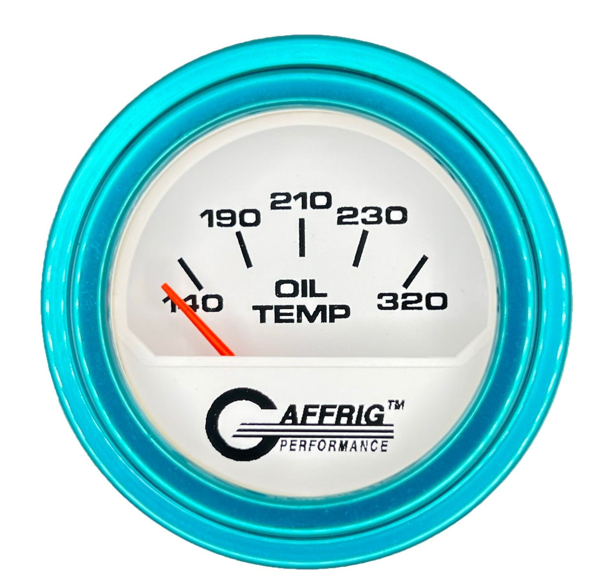 GAFFRIG 2 INCH ELECTRIC OIL TEMP GAUGE 100-320 F STEP RIM (002) / TEAL / WHITE