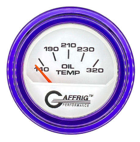 GAFFRIG 2 INCH ELECTRIC OIL TEMP GAUGE 100-320 F STEP RIM (002) / PURPLE / WHITE