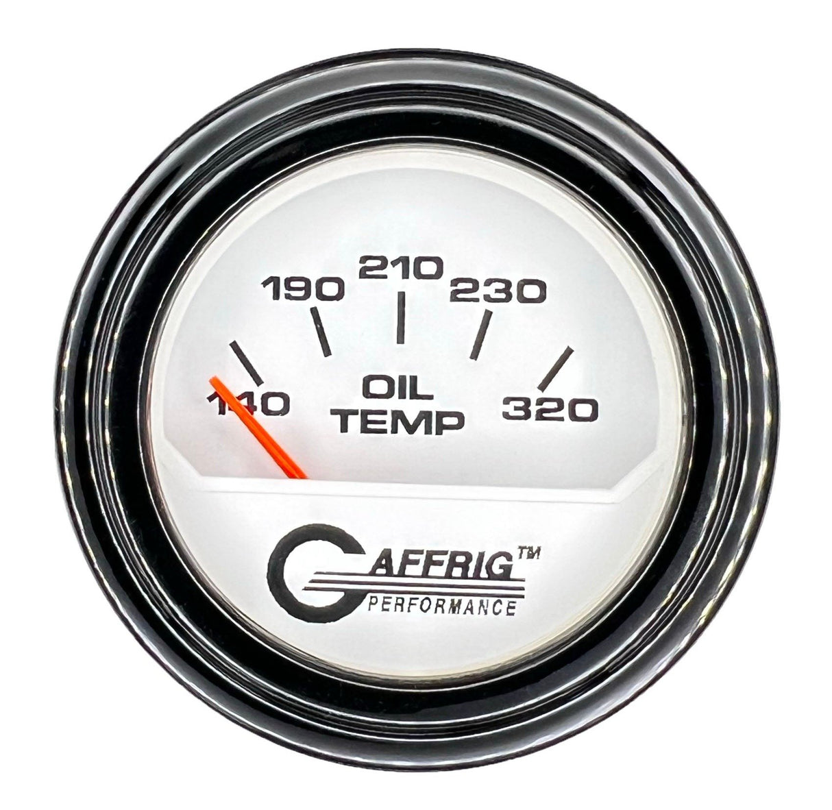 GAFFRIG 2 INCH ELECTRIC OIL TEMP GAUGE 100-320 F STEP RIM (002) / BLACK / WHITE