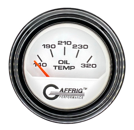 GAFFRIG 2 INCH ELECTRIC OIL TEMP GAUGE 100-320 F STEP RIM (002) / BLACK / WHITE