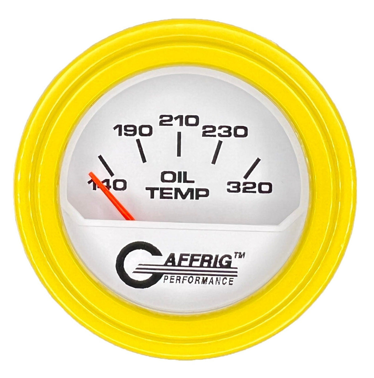 GAFFRIG 2 INCH ELECTRIC OIL TEMP GAUGE 100-320 F STEP RIM (002) / YELLOW / WHITE