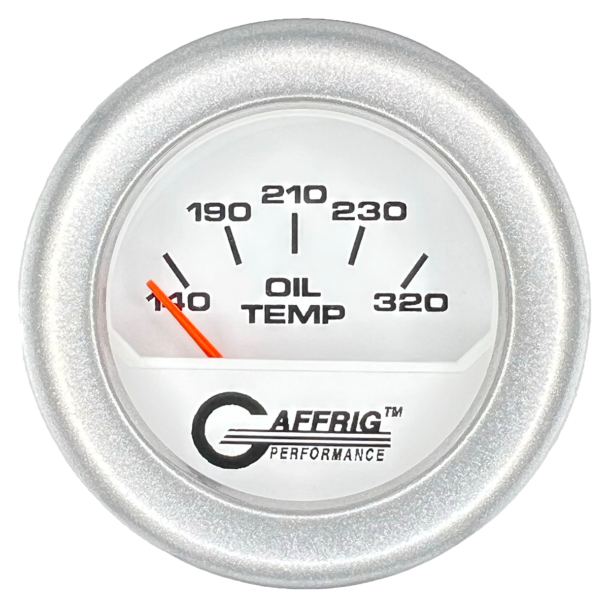 GAFFRIG 2 INCH ELECTRIC OIL TEMP GAUGE 100-320 F FAT RIM (218) / PLATINUM / WHITE