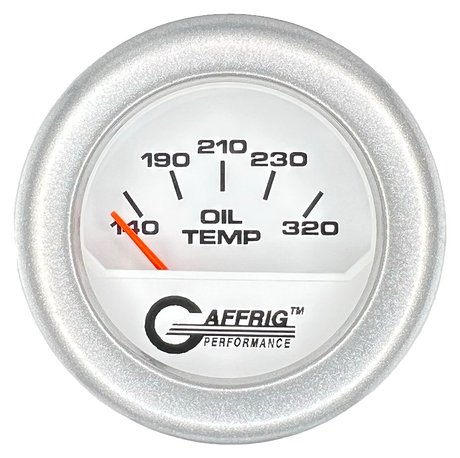 GAFFRIG 2 INCH ELECTRIC OIL TEMP GAUGE 100-320 F FAT RIM (218) / PLATINUM / WHITE