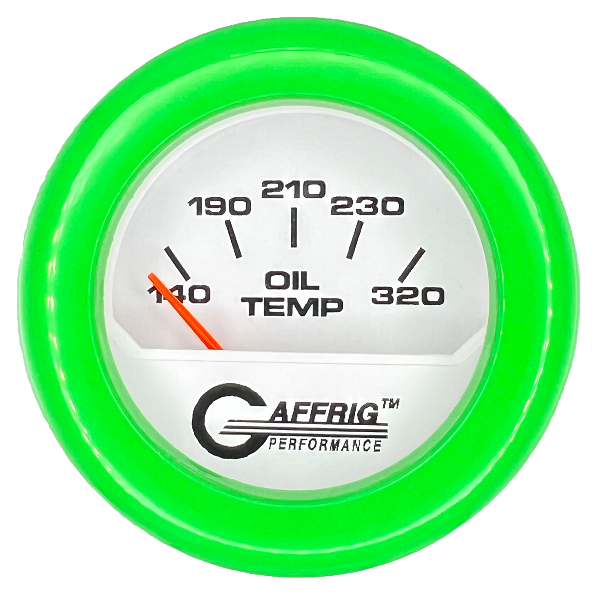 GAFFRIG 2 INCH ELECTRIC OIL TEMP GAUGE 100-320 F FAT RIM (218) / LIME GREEN / WHITE