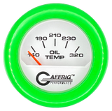 GAFFRIG 2 INCH ELECTRIC OIL TEMP GAUGE 100-320 F FAT RIM (218) / LIME GREEN / WHITE