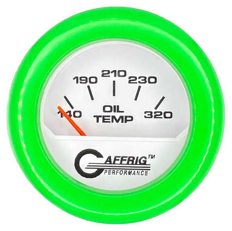 GAFFRIG 2 INCH ELECTRIC OIL TEMP GAUGE 100-320 F FAT RIM (218) / LIME GREEN / WHITE