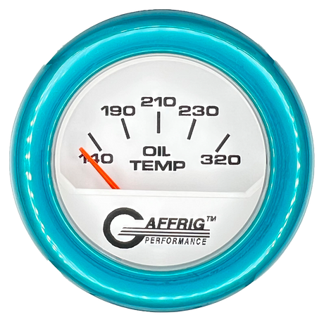 GAFFRIG 2 INCH ELECTRIC OIL TEMP GAUGE 100-320 F FAT RIM (218) / TEAL / WHITE