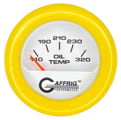 GAFFRIG 2 INCH ELECTRIC OIL TEMP GAUGE 100-320 F FAT RIM (218) / YELLOW / WHITE