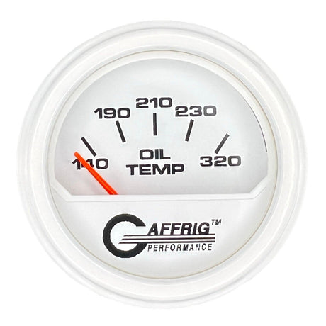 GAFFRIG 2 INCH ELECTRIC OIL TEMP GAUGE 100-320 F STEP RIM (002) / WHITE / WHITE