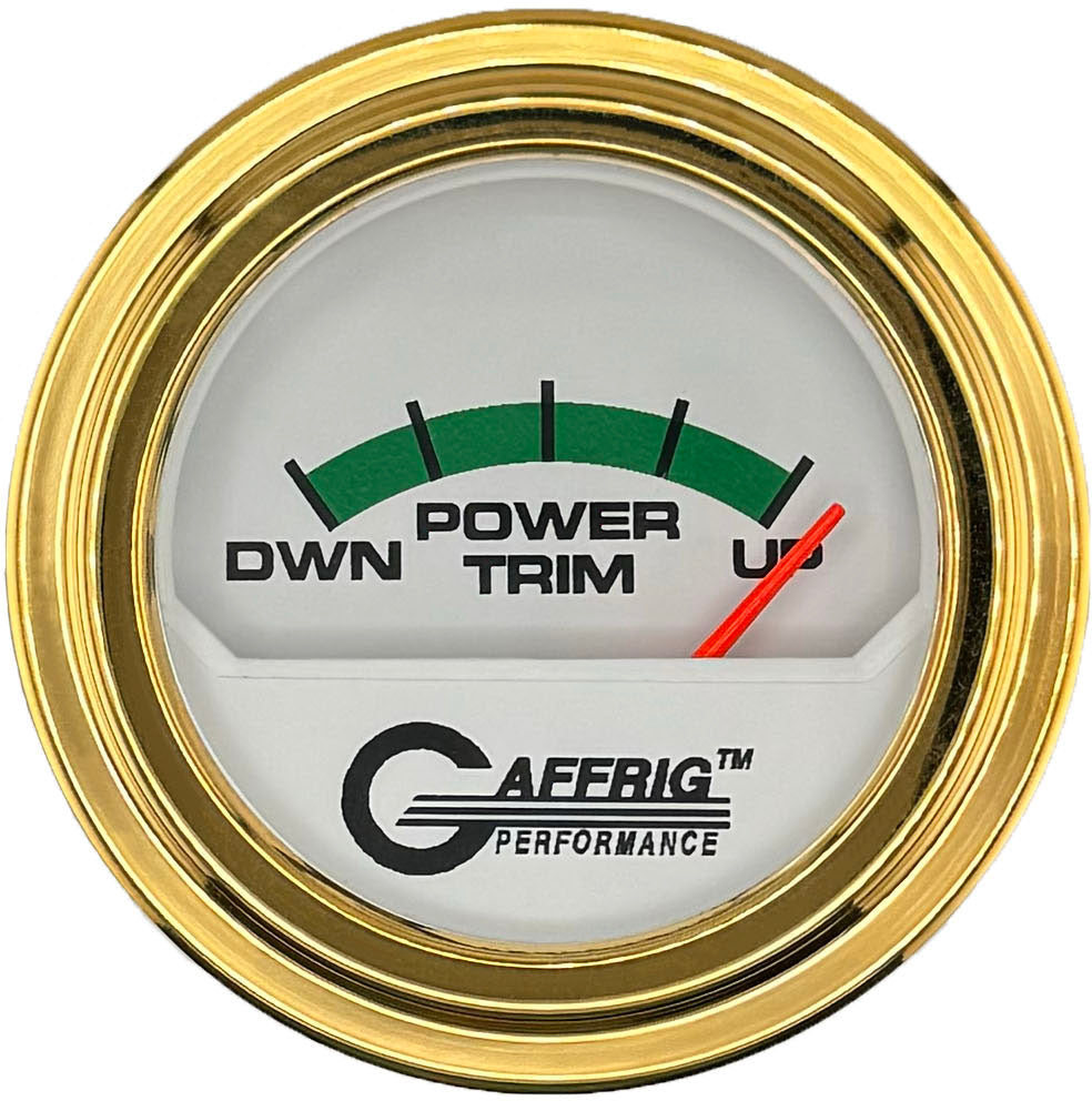 GAFFRIG 2 INCH ELECTRIC TRIM METER MERCURY GAUGE STEP RIM (002) / GOLD / WHITE