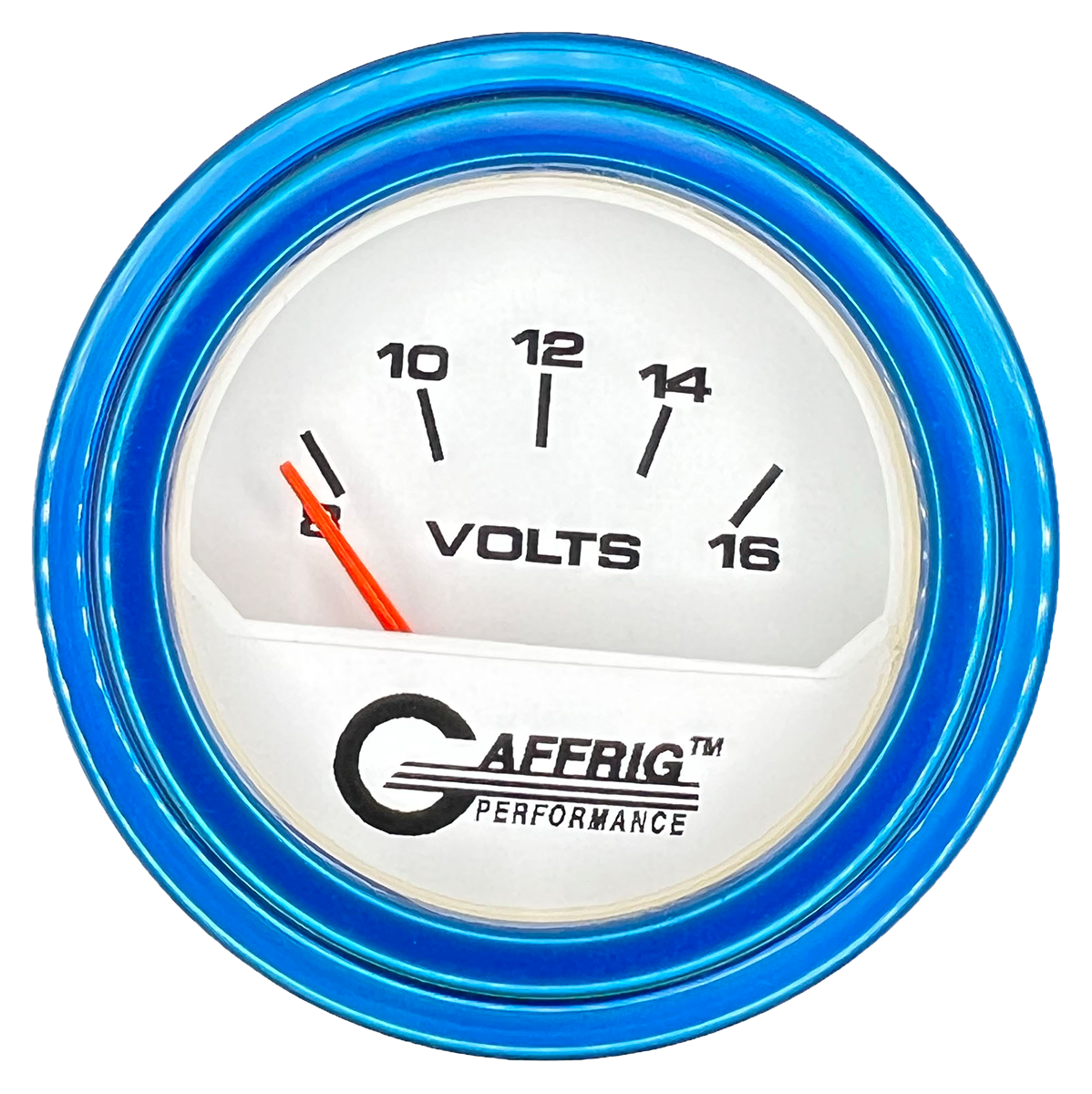 GAFFRIG 2 INCH ELECTRIC VOLTMETER 8-16 VOLT GAUGE STEP RIM (002) / BLUE / WHITE