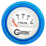 GAFFRIG 2 INCH ELECTRIC VOLTMETER 8-16 VOLT GAUGE STEP RIM (002) / BLUE / WHITE