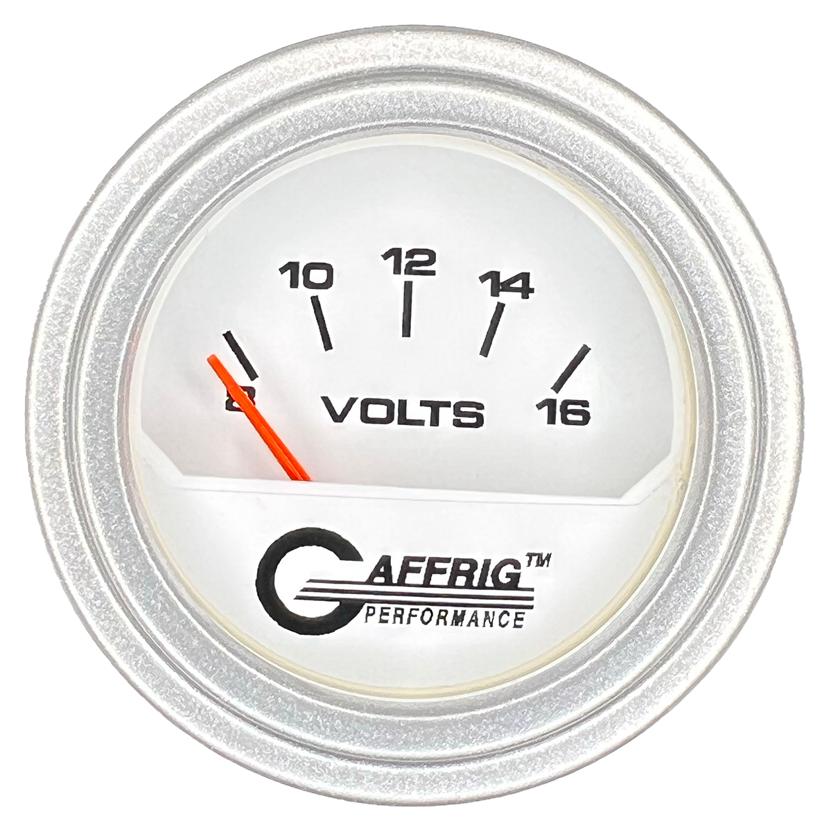 GAFFRIG 2 INCH ELECTRIC VOLTMETER 8-16 VOLT GAUGE STEP RIM (002) / PLATINUM / WHITE