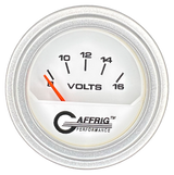 GAFFRIG 2 INCH ELECTRIC VOLTMETER 8-16 VOLT GAUGE STEP RIM (002) / PLATINUM / WHITE