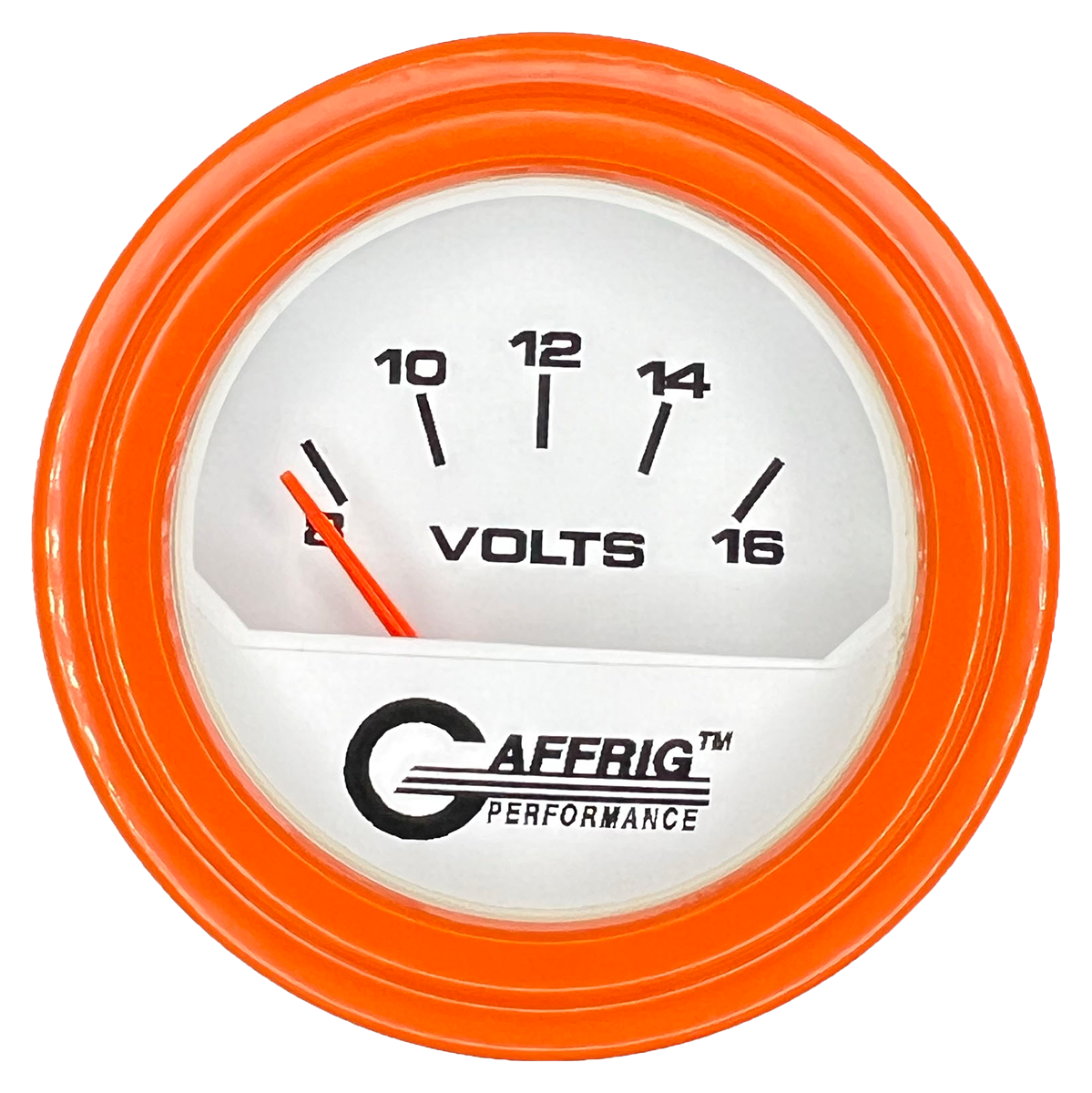 GAFFRIG 2 INCH ELECTRIC VOLTMETER 8-16 VOLT GAUGE STEP RIM (002) / ORANGE / WHITE