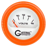 GAFFRIG 2 INCH ELECTRIC VOLTMETER 8-16 VOLT GAUGE STEP RIM (002) / ORANGE / WHITE