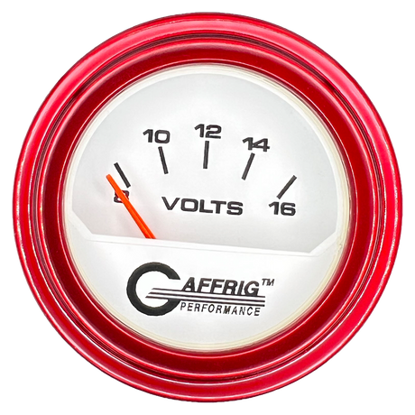 GAFFRIG 2 INCH ELECTRIC VOLTMETER 8-16 VOLT GAUGE STEP RIM (002) / RED / WHITE