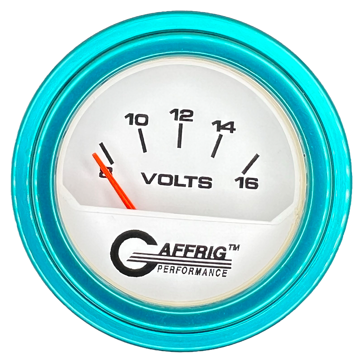 GAFFRIG 2 INCH ELECTRIC VOLTMETER 8-16 VOLT GAUGE STEP RIM (002) / TEAL / WHITE