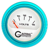 GAFFRIG 2 INCH ELECTRIC VOLTMETER 8-16 VOLT GAUGE STEP RIM (002) / TEAL / WHITE