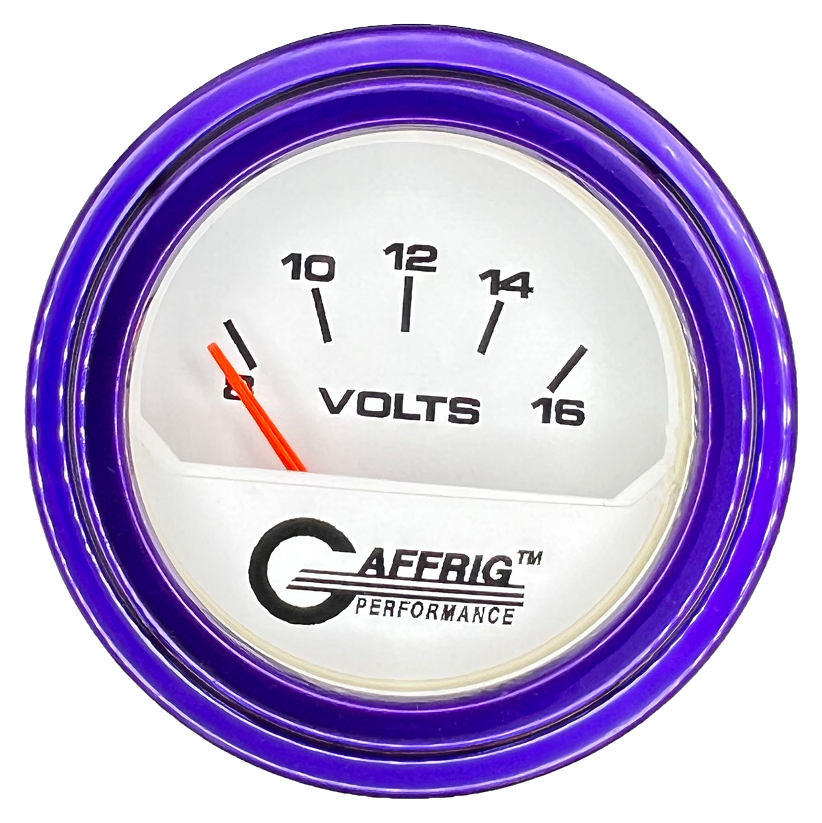 GAFFRIG 2 INCH ELECTRIC VOLTMETER 8-16 VOLT GAUGE STEP RIM (002) / PURPLE / WHITE