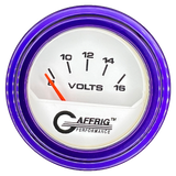 GAFFRIG 2 INCH ELECTRIC VOLTMETER 8-16 VOLT GAUGE STEP RIM (002) / PURPLE / WHITE