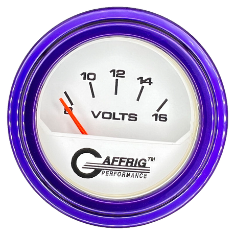 GAFFRIG 2 INCH ELECTRIC VOLTMETER 8-16 VOLT GAUGE STEP RIM (002) / PURPLE / WHITE