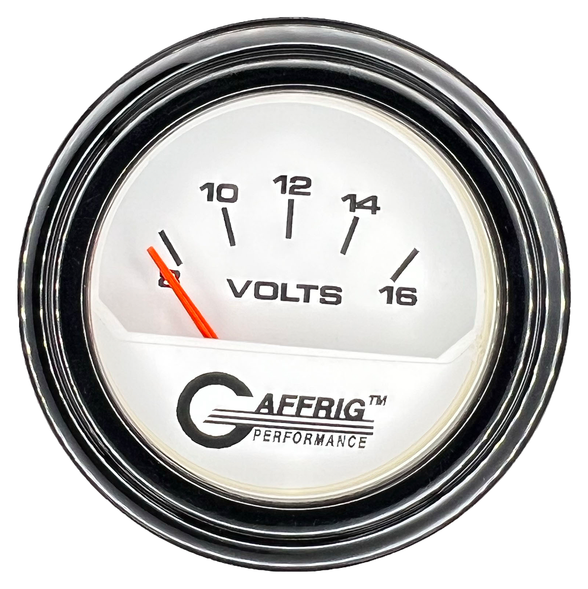 GAFFRIG 2 INCH ELECTRIC VOLTMETER 8-16 VOLT GAUGE STEP RIM (002) / BLACK / WHITE