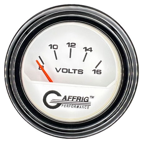 GAFFRIG 2 INCH ELECTRIC VOLTMETER 8-16 VOLT GAUGE STEP RIM (002) / BLACK / WHITE