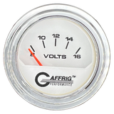 GAFFRIG 2 INCH ELECTRIC VOLTMETER 8-16 VOLT GAUGE STEP RIM (002) / CHROME/POLISHED / WHITE