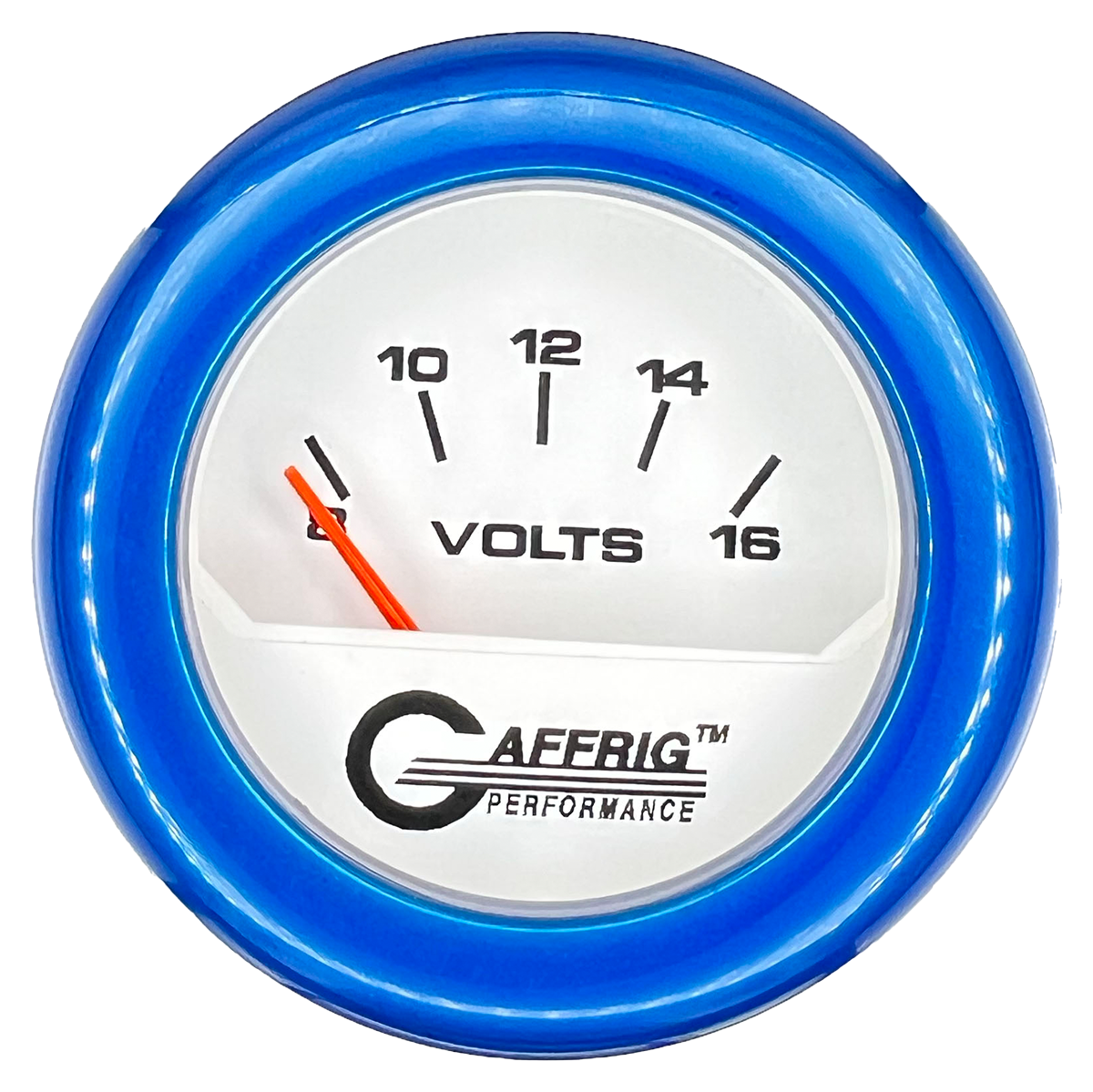 GAFFRIG 2 INCH ELECTRIC VOLTMETER 8-16 VOLT GAUGE FAT RIM (218) / BLUE / WHITE