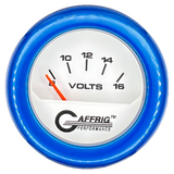 GAFFRIG 2 INCH ELECTRIC VOLTMETER 8-16 VOLT GAUGE FAT RIM (218) / BLUE / WHITE