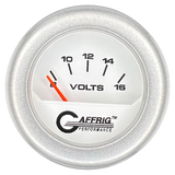 GAFFRIG 2 INCH ELECTRIC VOLTMETER 8-16 VOLT GAUGE FAT RIM (218) / PLATINUM / WHITE