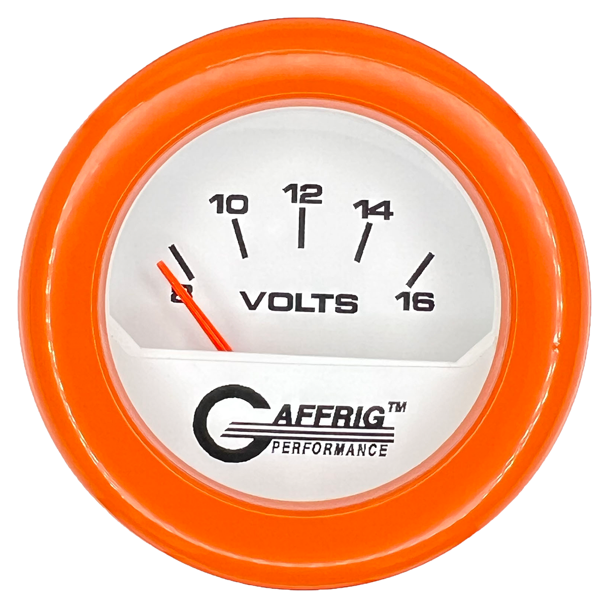 GAFFRIG 2 INCH ELECTRIC VOLTMETER 8-16 VOLT GAUGE FAT RIM (218) / ORANGE / WHITE